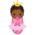 Vector Cute African American Baby Girl Dressed as Princess Royalty Free Stock Photo