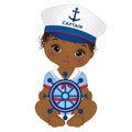 Vector Cute African American Baby Girl Dressed in Nautical Style