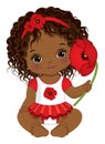 Vector Cute African American Baby Girl with Poppy