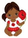 Vector Cute African American Baby Girl with Poppy