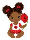 Vector Cute African American Baby Girl with Poppy