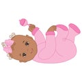 Vector Cute African American Baby Girl with Rattle Royalty Free Stock Photo