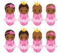 Vector Cute African American Baby Girls Dressed as Princesses