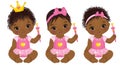 Vector Cute African American Baby Girls Dressed as Princesses
