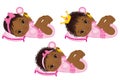 Vector Cute African American Baby Girls Dressed as Princesses