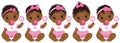 Vector Cute African American Baby Girls with Various Hairstyles