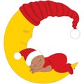 Vector Cute African American Baby in Christmas Clothes Sleeping Royalty Free Stock Photo