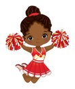 Vector Cute African American Cheerleader with Pom Poms Jumping Royalty Free Stock Photo