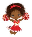 Vector Cute African American Cheerleader with Pom Poms Jumping Royalty Free Stock Photo