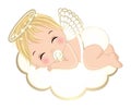 Vector Cute Angel Boy in White Diaper Sleeping on the Cloud