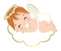 Vector Cute Angel Boy in White Diaper Sleeping on the Cloud Royalty Free Stock Photo