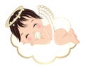 Vector Cute Angel Boy in White Diaper Sleeping on the Cloud Royalty Free Stock Photo