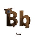 Vector cute animals for children to learning alphabet B Cartoon characters Bear or Grizzly Bear isolated on white background Royalty Free Stock Photo