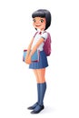 Vector cute Asian young school student girl standing with books.