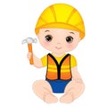Vector Cute Baby Boy Dressed as Little Builder with Hammer Royalty Free Stock Photo