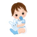 Vector Cute Baby Boy with Toy Bunny. Vector Baby Boy Shower Royalty Free Stock Photo