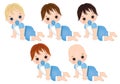 Vector Cute Baby Boys Crawling. Vector Baby Boy Shower