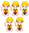 Vector Cute Baby Boys Dressed as Little Builders with Hammers