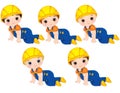Vector Cute Baby Boys Dressed as Little Builders