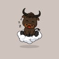 Vector cute baby bull cartoon sleeping on the cloud icon illustration. F Royalty Free Stock Photo