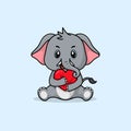 Vector cute baby elephant cartoon holding love icon flat illustration Royalty Free Stock Photo