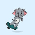 Vector cute baby elephant cartoon playing skateboard icon flat illustration Royalty Free Stock Photo