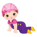 Vector Cute Baby Girl Dressed as Little Builder