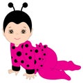 Vector Cute Baby Girl in Ladybug Costume Crawling.