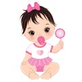 Vector Cute Baby Girl with Rattle Royalty Free Stock Photo