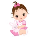 Vector Cute Baby Girl with Toy Bunny Royalty Free Stock Photo