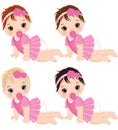 Vector Cute Baby Girls with Various Hair Colors Crawling