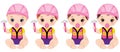 Vector Cute Baby Girls Dressed as Little Builders and Holding Hammers