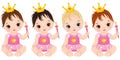 Vector Cute Baby Girls Dressed as Princesses with Magic Wands