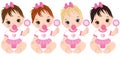 Vector Cute Baby Girls with Rattles and Various Hair Colors Royalty Free Stock Photo