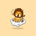 Vector cute baby lion cartoon sleeping on the cloud icon illustration. F Royalty Free Stock Photo