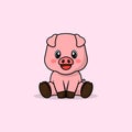 Vector cute baby pig cartoon sitting icon illustration Royalty Free Stock Photo