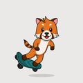 Vector cute baby red panda cartoon playing skateboard icon flat illustration Royalty Free Stock Photo