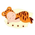 Vector Cute Baby in Tiger Costume Sleeping.