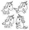 Vector cute baby unicorn black silhouettes. Royalty Free Stock Photo