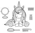 Vector cute baby unicorn black silhouettes. Royalty Free Stock Photo