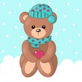 Vector of cute bear in snow background.