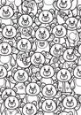 Vector cute bears cartoons, coloring page. Seamless pattern of Teddies cartoons