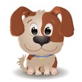 Vector cute beige with spotted dog with big eyes in cartoon style. Little jack russel Puppy. Flat isolated on white