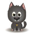 Vector cute black cat with big eyes in cartoon style. Flat character illustration isolated on white background Royalty Free Stock Photo