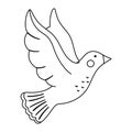 Vector cute black and white flying dove with spread wings isolated on white background. Romantic outline bird illustration. Love Royalty Free Stock Photo