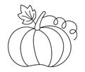 Vector cute black and white pumpkin. Autumn vegetable. Outline squash. Funny veggie harvest line illustration. Traditional