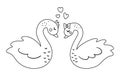 Vector cute black and white swans pair. Loving couple illustration. Love relationship or family concept. Romantic birds isolated Royalty Free Stock Photo