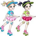 Vector baby girls Roller Blading