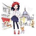 Vector fashion girl in Paris