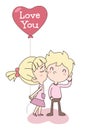 Vector of cute boy and girl loving couple with heart balloon